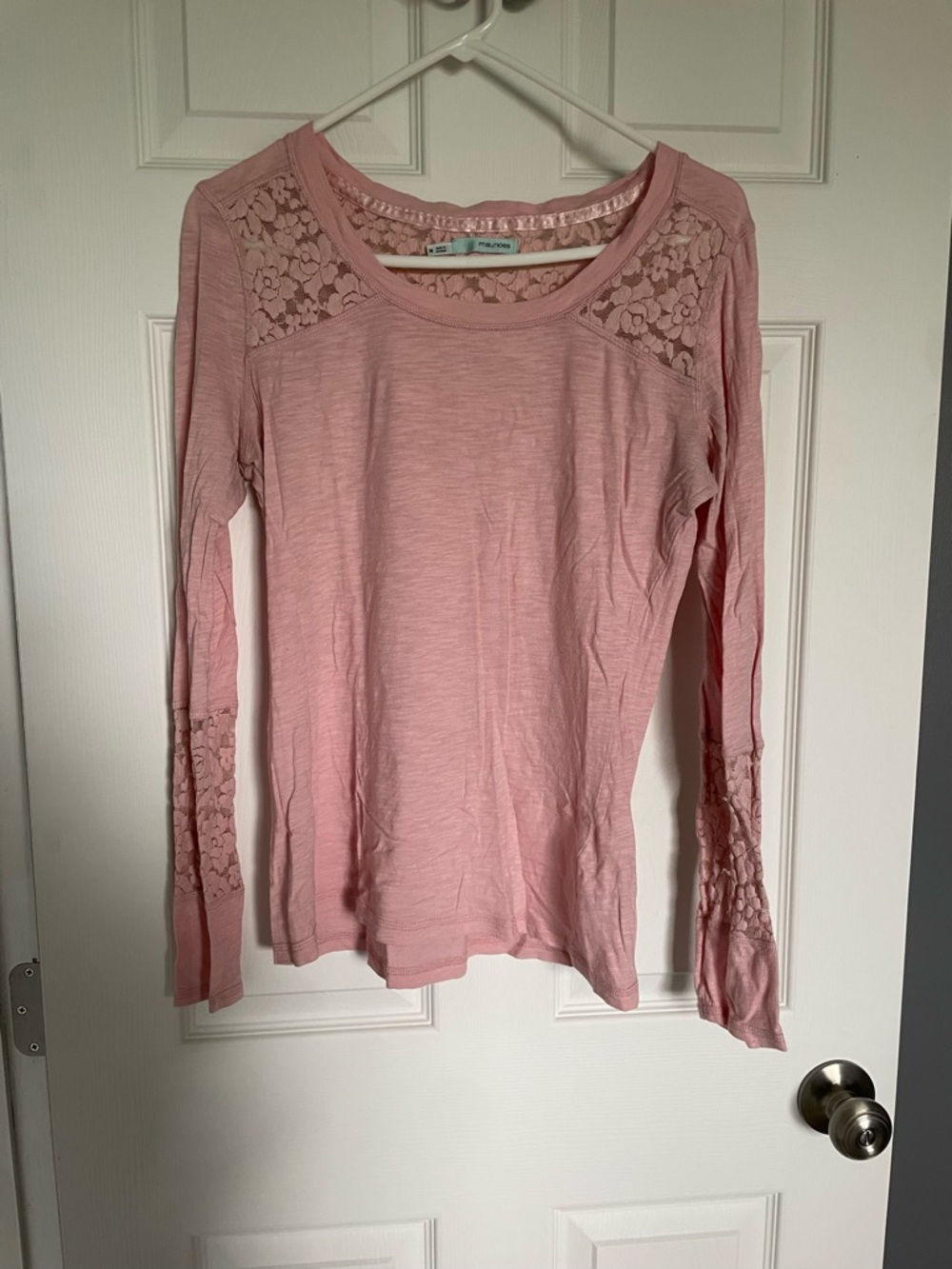 Maurices Women's Pink Lace-Detail Long Sleeve Top